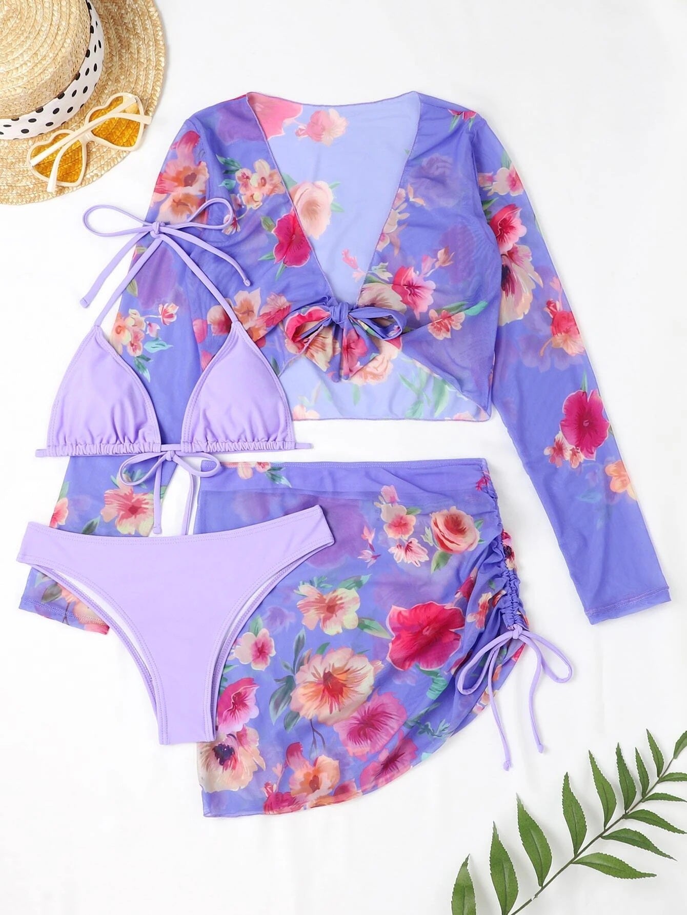 Wholesale Printed Drawstring Two-piece Polyester Swimwear